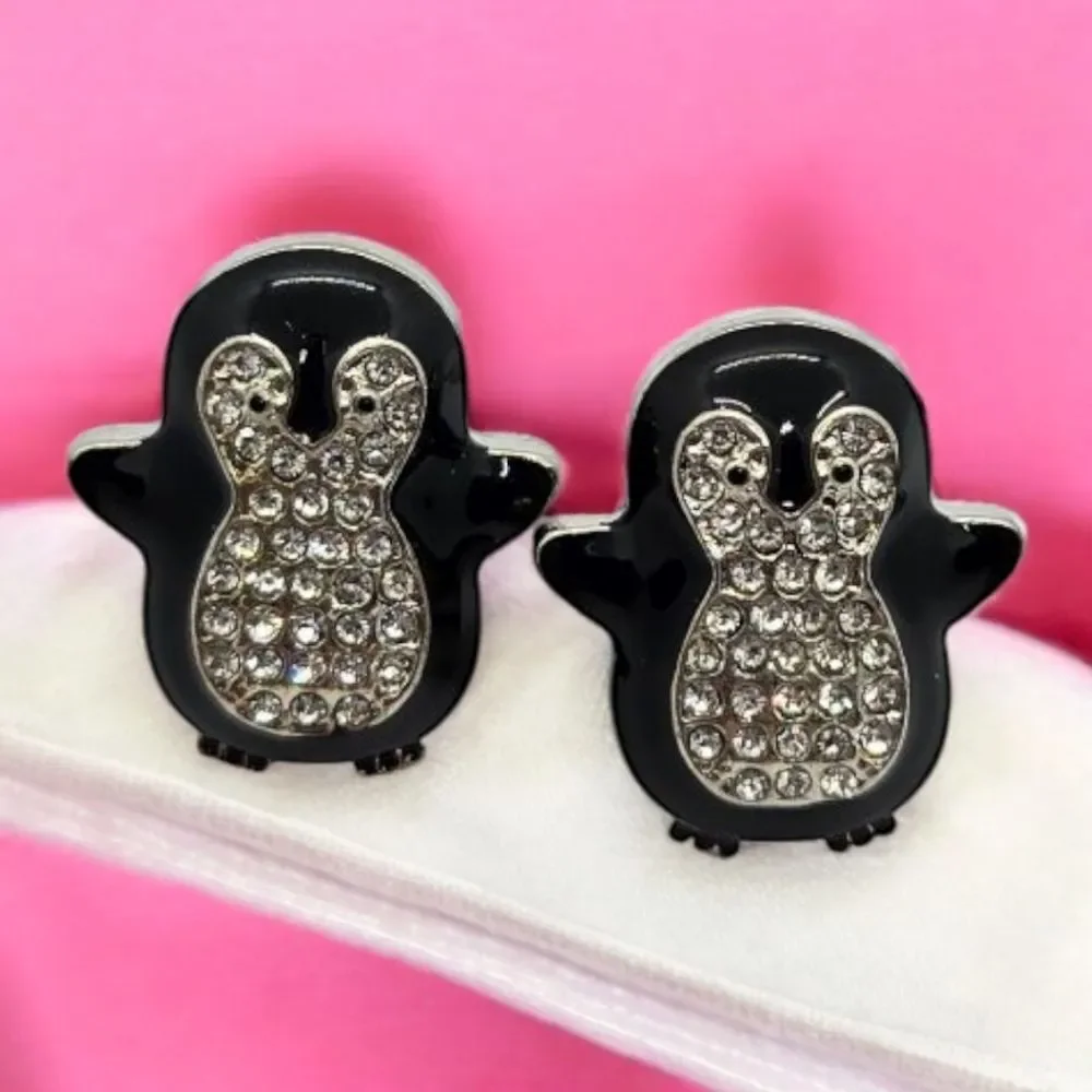 Penguin Rhinestone Earrings Sparkly Pierced Ear Post Women's Jewelry Arctic Fun